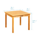 30in D Square Hardwood Table with 24in Legs and Two 14in Chairs, 3-Piece - ELR-7138-HY_DIM
