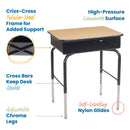 Bureau d'étudiant ouvert avec boîte de rangement en métal, hauteur réglable, 61 x 45 cm