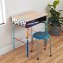 Bureau d'étudiant ouvert avec boîte de rangement en métal, hauteur réglable, 61 x 45 cm