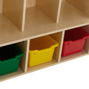 Vestiaire pour enfant en 4 sections avec banc, rangement écologique en contreplaqué de bouleau, hauteur 91 cm