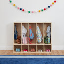 Vestiaire pour enfant en bas âge à 5 compartiments avec banc, rangement écologique en contreplaqué de bouleau, hauteur 91 cm