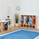 Vestiaire pour enfant en bas âge à 5 compartiments avec banc, rangement écologique en contreplaqué de bouleau, hauteur 91 cm
