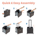 Universal Rolling Cart with Canvas Organizer Bag, Foldable Teacher Mobile Cart with Telescoping Handle