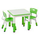 Table d'activités carrée effaçable à sec et 2 chaises en plastique à hauteur réglable, 3 pièces