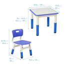 Table d'activités carrée effaçable à sec et 2 chaises en plastique à hauteur réglable, 3 pièces