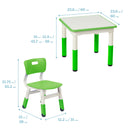 Table d'activités carrée effaçable à sec et 2 chaises en plastique à hauteur réglable, 3 pièces