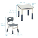 Table d'activités carrée effaçable à sec et 2 chaises en plastique à hauteur réglable, 3 pièces