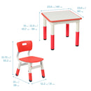 Table d'activités carrée effaçable à sec et 2 chaises en plastique à hauteur réglable, 3 pièces