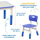 Table d'activités carrée effaçable à sec et 2 chaises en plastique à hauteur réglable, 3 pièces