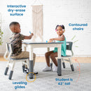 Table d'activités carrée effaçable à sec et 2 chaises en plastique à hauteur réglable, 3 pièces