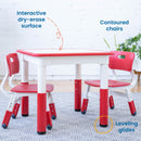 Table d'activités carrée effaçable à sec et 2 chaises en plastique à hauteur réglable, 3 pièces