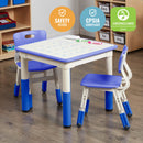 Table d'activités carrée effaçable à sec et 2 chaises en plastique à hauteur réglable, 3 pièces
