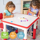 Table d'activités carrée effaçable à sec et 2 chaises en plastique à hauteur réglable, 3 pièces