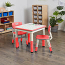 Table d'activités carrée effaçable à sec et 2 chaises en plastique à hauteur réglable, 3 pièces