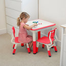 Table d'activités carrée effaçable à sec et 2 chaises en plastique à hauteur réglable, 3 pièces