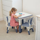 Table d'activités carrée effaçable à sec et 2 chaises en plastique à hauteur réglable, 3 pièces