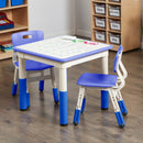 Table d'activités carrée effaçable à sec et 2 chaises en plastique à hauteur réglable, 3 pièces