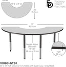 36" x 72" Half Moon T-Mold Dry-Erase Activity Table